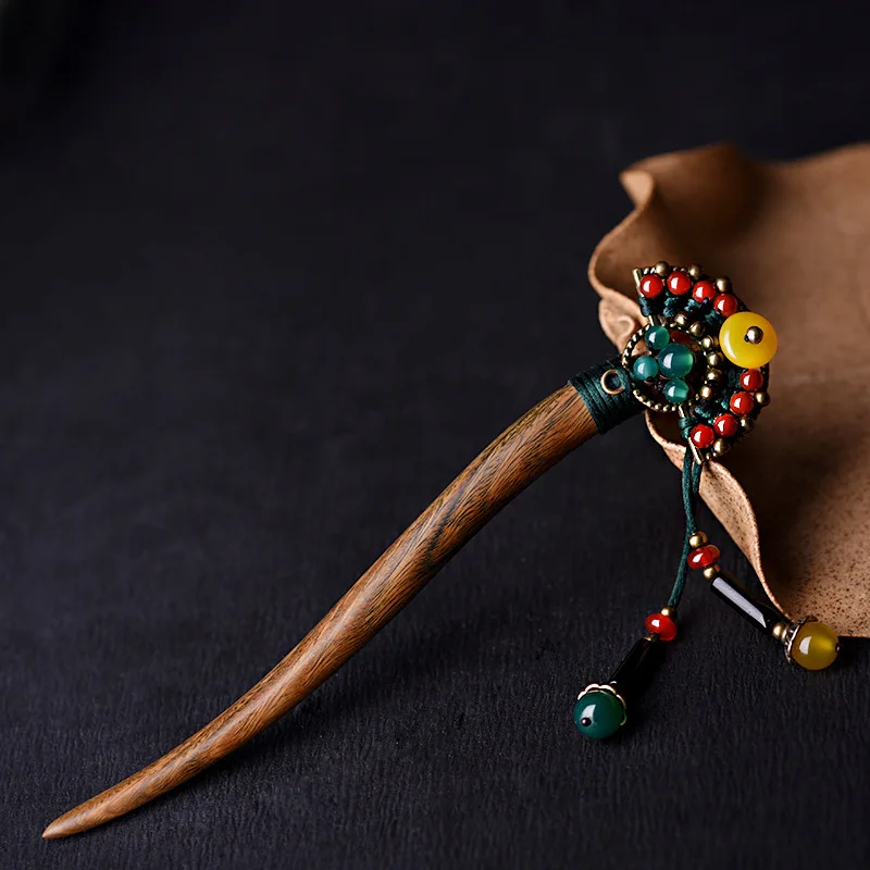 

Ancient tree, thousand vines, green, sandalwood, wood hairpin, ancient style, temperament, ancient hairpin, personality, step, s