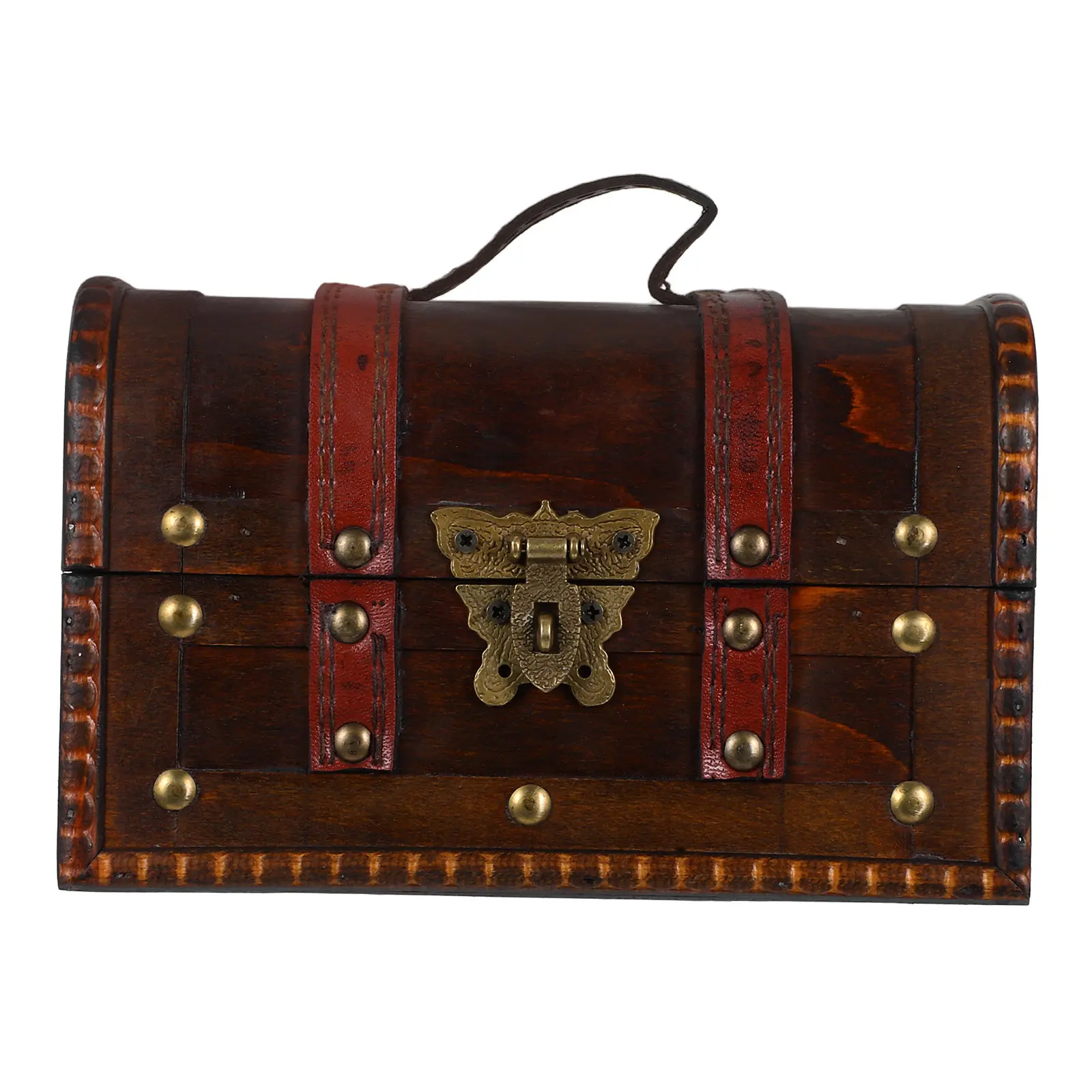 

Vintage Treasure Chest Box Small Rectangle Antique Wood Storage Jewelry Boxes European Handmade Case Holder Trinket Keepsake