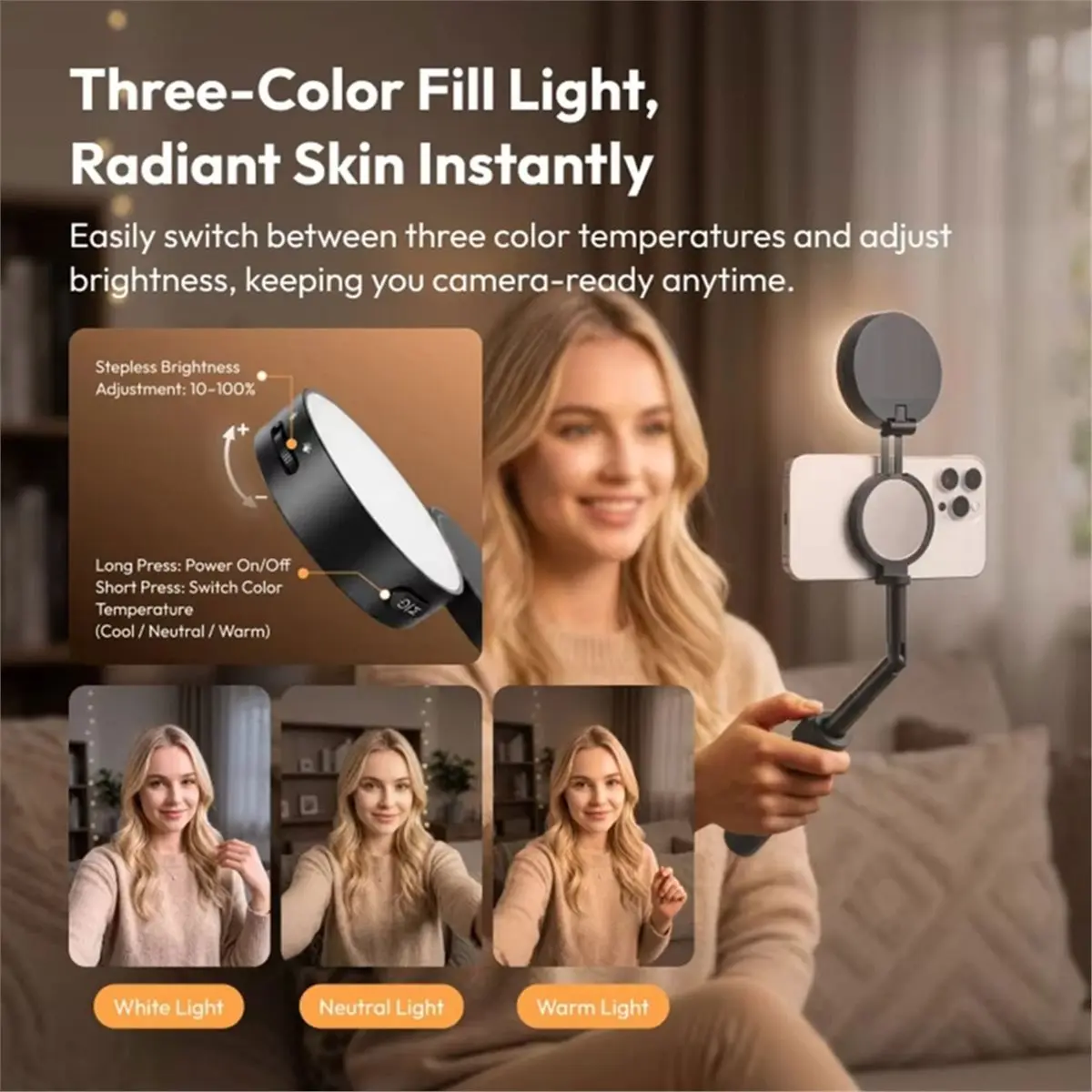MT40 2-in-1 Mini Selfie Stick with Fill Light Magnetic Phone Tripod Handle Portable Bluetooth Selfie Stick