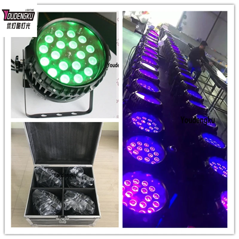 

4 штуки с кейсом для транспортировки, 18*18 Вт RGBAW-UV IP65 LED Par Zoom светильники для улицы, 6-в-1 HEX LED Par Light