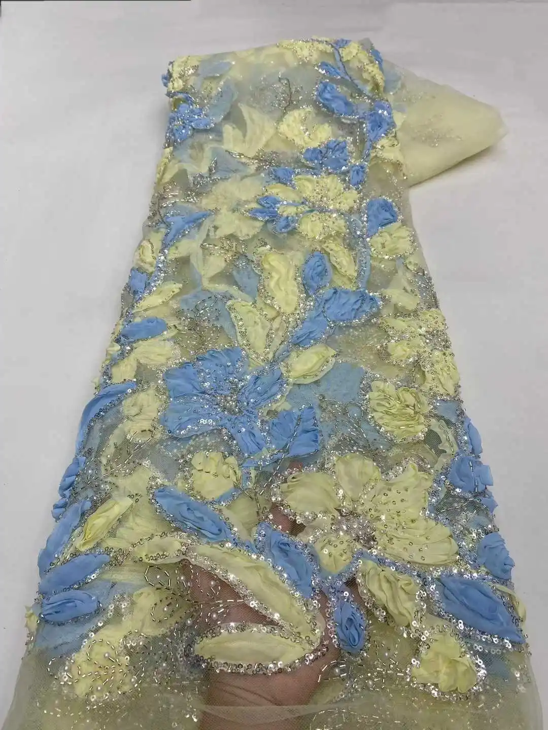 

Newest French 3D Flower Tulle Lace Fabric 2025 High Quality African Net Lace Fabrics With Sequins Beads For Nigerian Party Dress