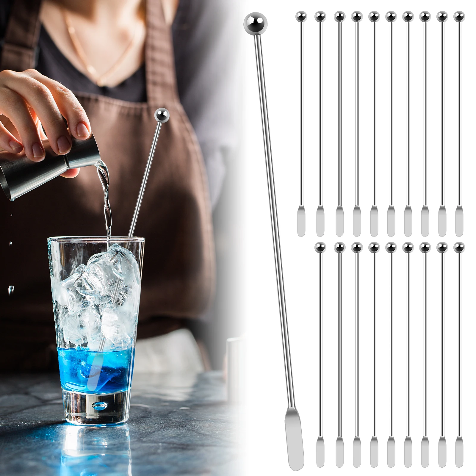 20 pcs Stainless Steel Coffee Beverage Stir Sticks Cocktail Stirrers Drink Swizzle Stick 7.6