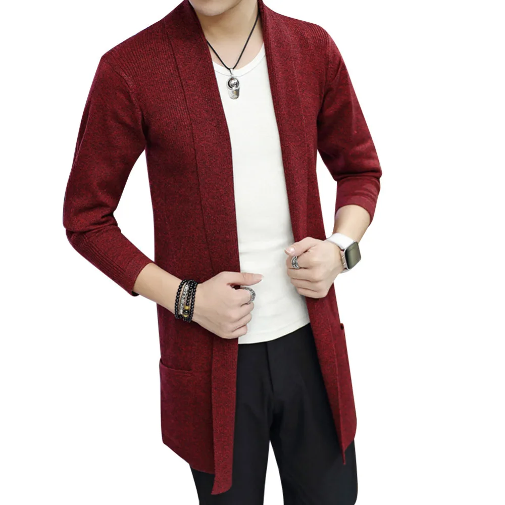 American 2025 Spring New Fashion Men's Slim Casual Trendy Long Sleeve Pocket Solid Color Knitted Sweaters Male Coat Clothes Tops