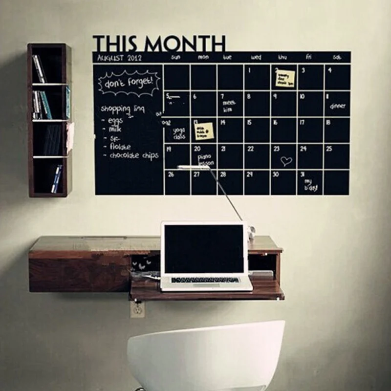 Removable Large Chalkboard Calendar Wall Decal Sticker Household Erase Board DIY Wall Sticker for Office Home Children Room 