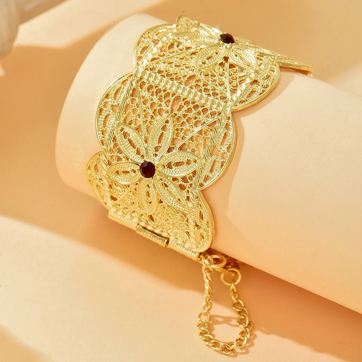 

Arabic Ethnic - Style Bracelet: Handmade Hollow - Carved Flower Pattern With Lace Design, Bridal Wedding Gown Accessory