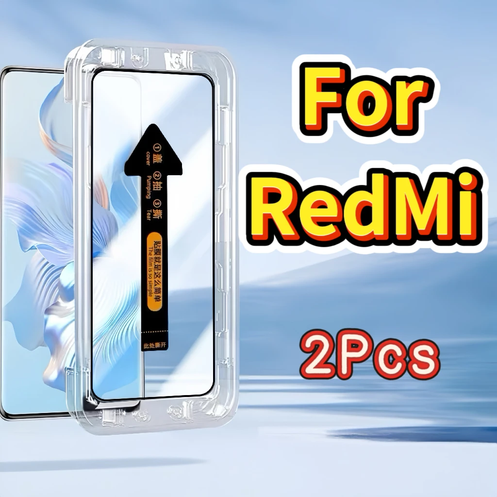 2 Stück Rot Mi Note 13 14 15 Pro Plus Displayschutzfolie aus gehärtetem Glas, 9H Härte, blasenfreie Installation, Schutzfolie mit Kit