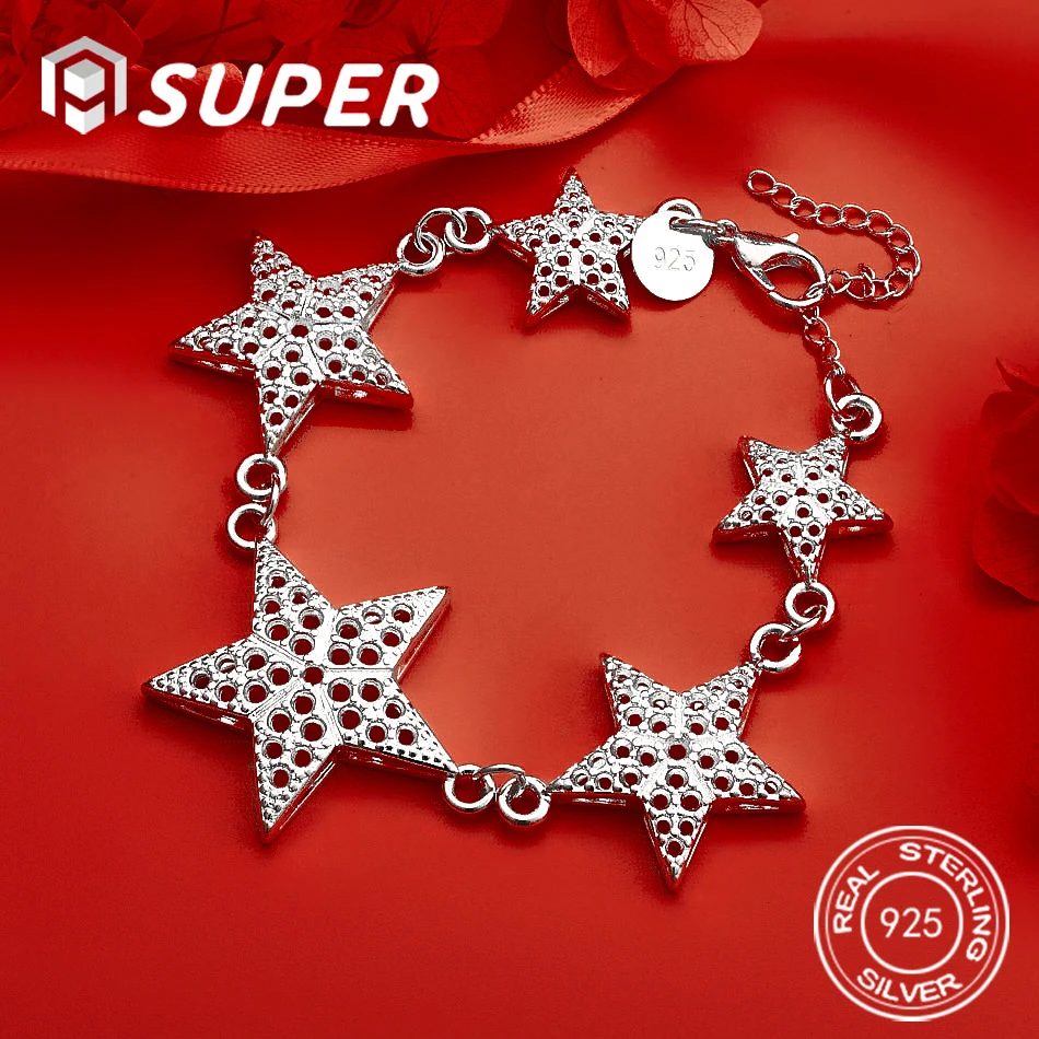 

ALISuper Luxury 925 Sterling Silver Exquisite Star Pendant Bracelet Fashion Women's Party Gift Accessories Wedding Jewelry