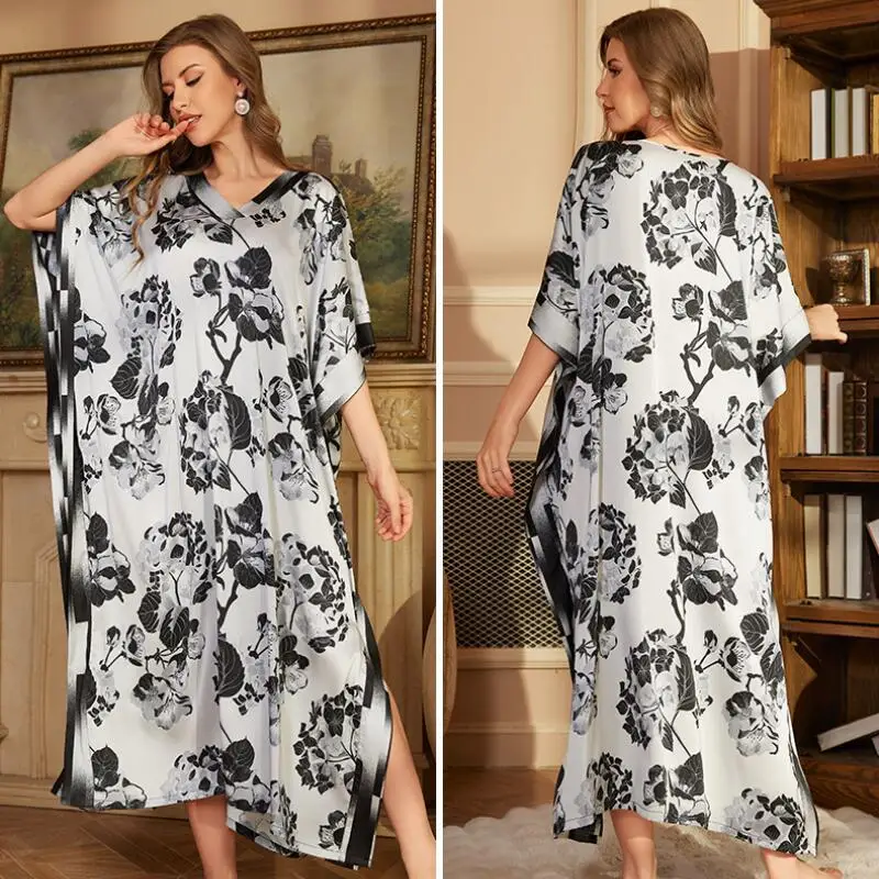 Hot Autumn New Women Clothing Highend Sense Medium To Long Sleepwear Nightgown Fashion Soft Comfort Loose Fitting Dress Homewear