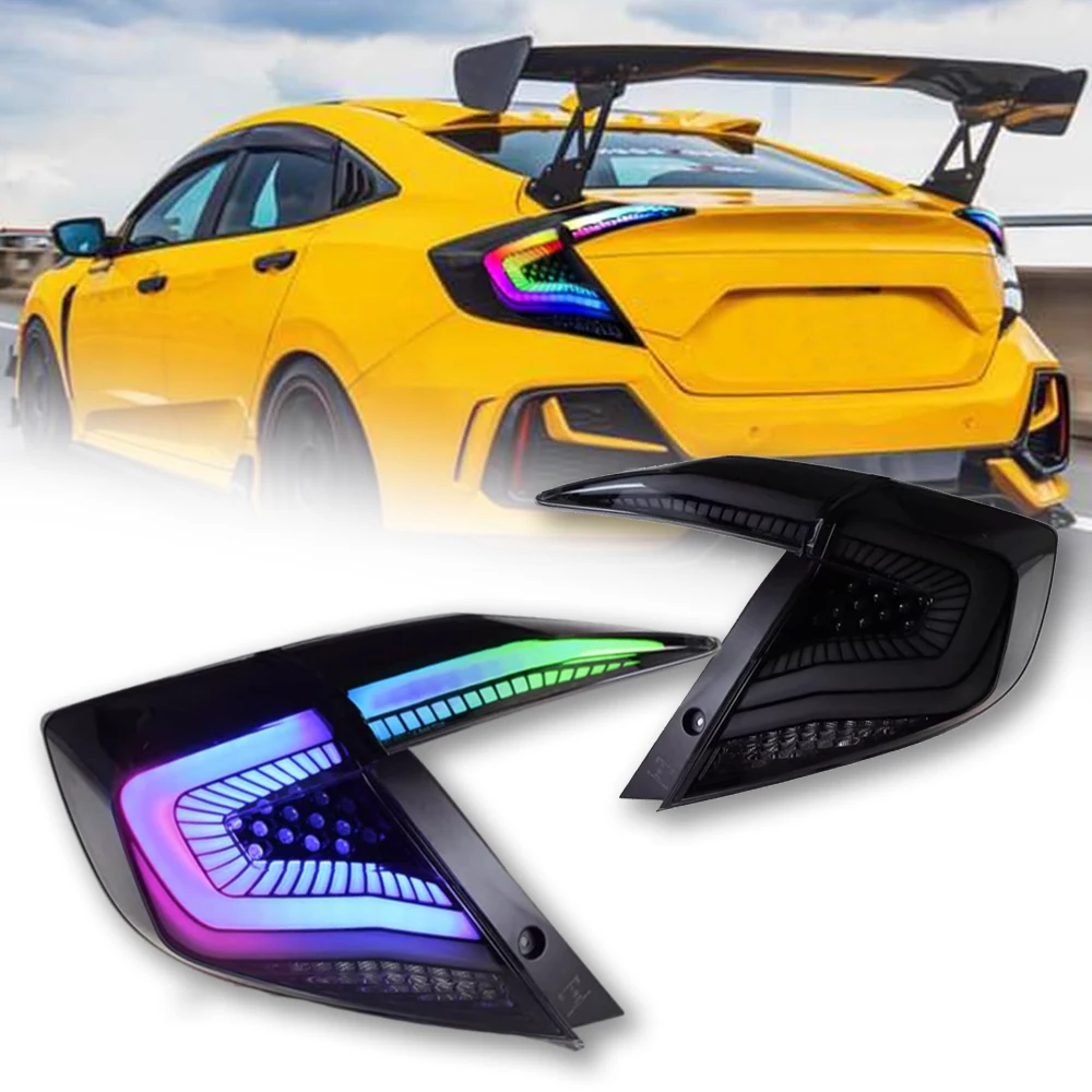 

Автомобильные фары для Honda Civic, задний свет седан 2016-2021, светодиодные RGB задние фары в сборе DRL, динамический сигнал поворота, автомобильные аксессуары