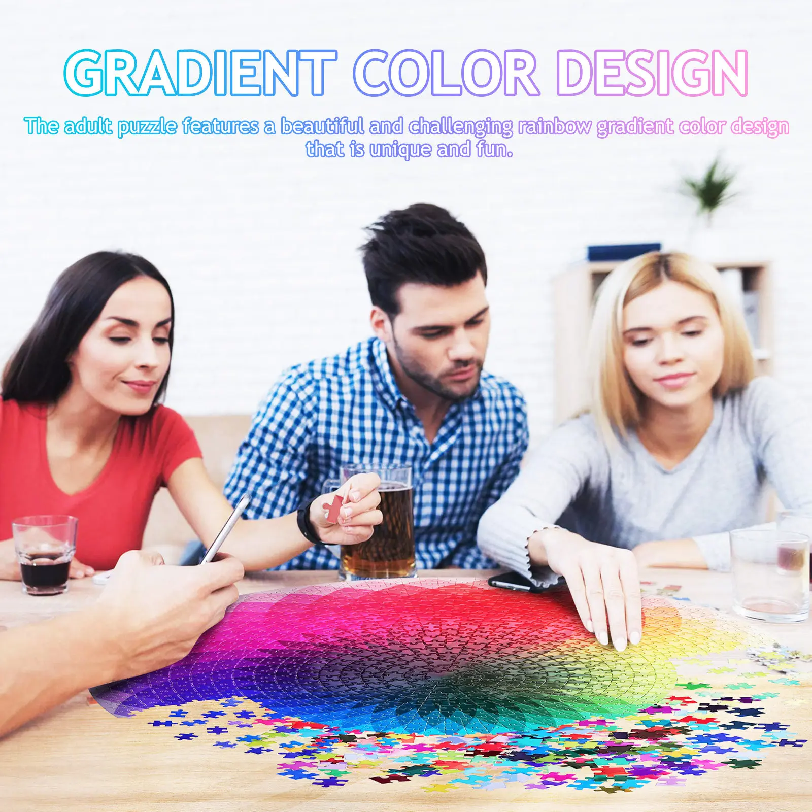 

1000 Piece Rainbow Puzzle Gradient Color Changing Jigsaw For Adults Challenging Brain Teaser Game Unique Design Long Lasting