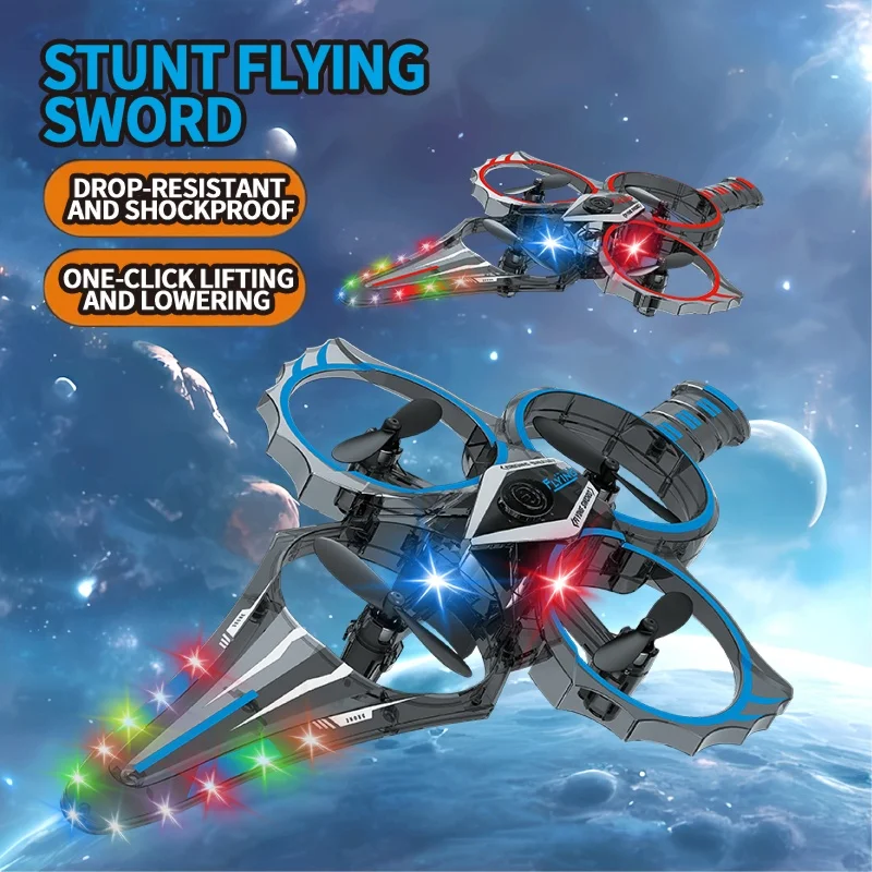 RC Flying Sword 4 Axle Fighter With Hand Wave/Controller Mode & Lights 360 ° Stunt Flip Aerial Stunt Plane Children's sword toy - Image 2