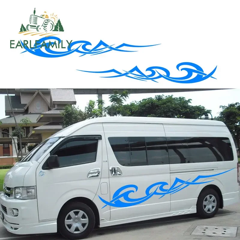 EARLFAMILY 200cm x 30cm 2x Waves Stripe Car Stickers Caravan Motorhome Camper Van Vinyl Graphics RV Decals Car Wrap