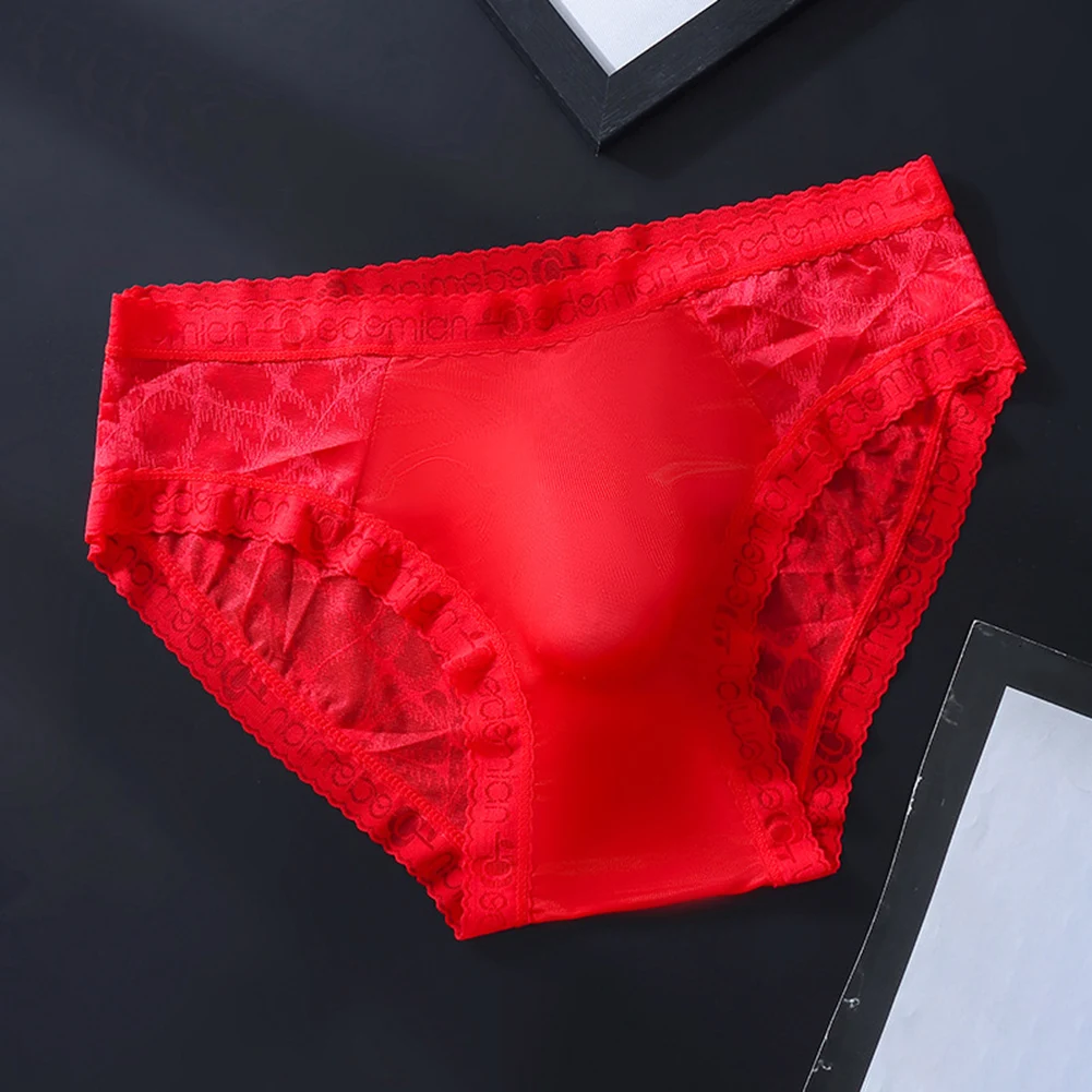 Men Sexy Lace Thin Seamless Mesh Sheer Panties Ice Silk Briefs 3D Gay Bulge Pouch Sexy Mens Underwear Hot Lingerie Men's Briefs