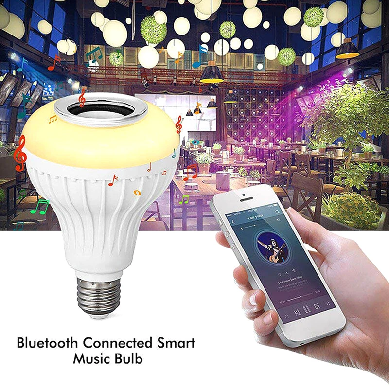 1set LED Bluetooth Lamp Smart Bulb Bluetooth Speaker Music Bulb E27 Smart Lamp Dimmable Light Bulb 12W Music RGB Decor Light