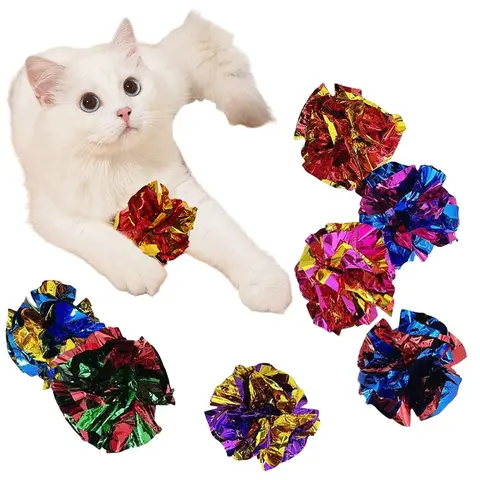 5/10Pcs Crinkle Ball Cat Toys with Crackling Sound & Laser Reflection, Durable Scratch-Resistant Paper Balls for Kittens