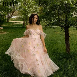 JEHETH Fairy Sweetheart Prom Dress Floral Print Corset Pleat Homecoming Dresses Tulle Spaghetti Straps Party Gown Customized