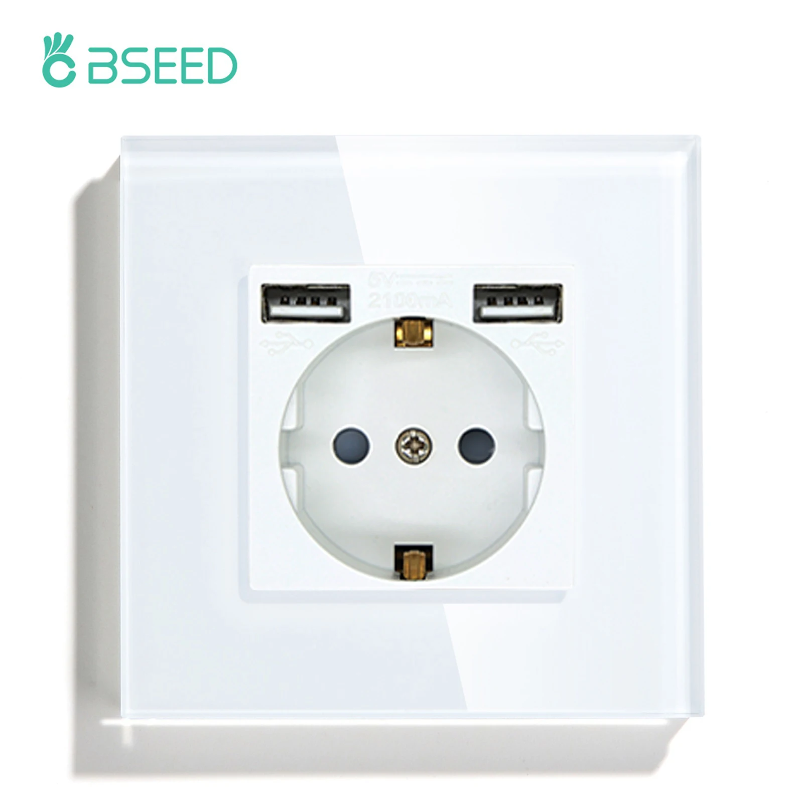 BSEED Einzelsteckdose EU-Wandsteckdosen Doppelsteckdosen USB Typ-C Telefonladegerät Glaspanel 1-Wege-Wandtastschalter Kinderschutz
