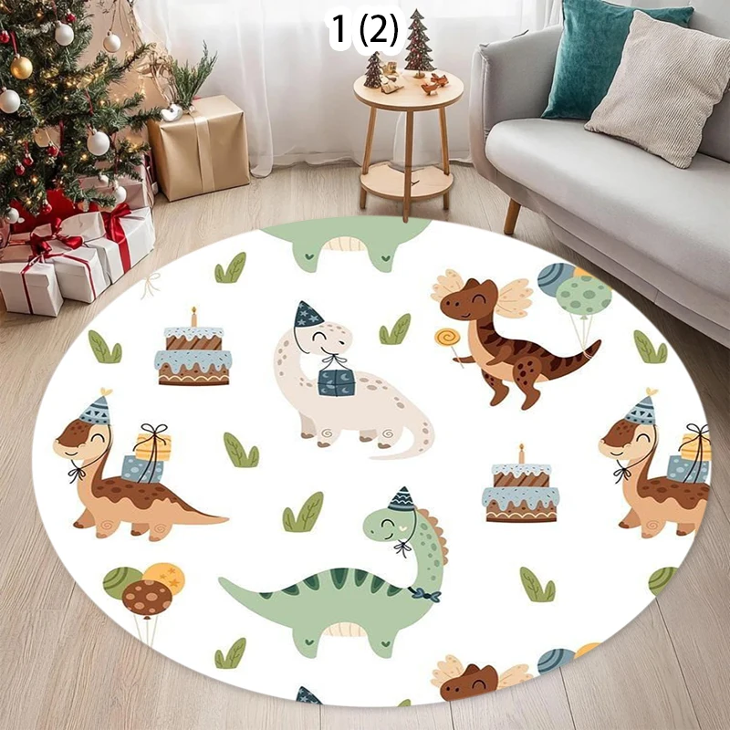 Round  Carpet with Cartoon Map Road Track Hot Air Balloon Airplane Car Other Patterns NonSlip Mat for  Room Home Decor