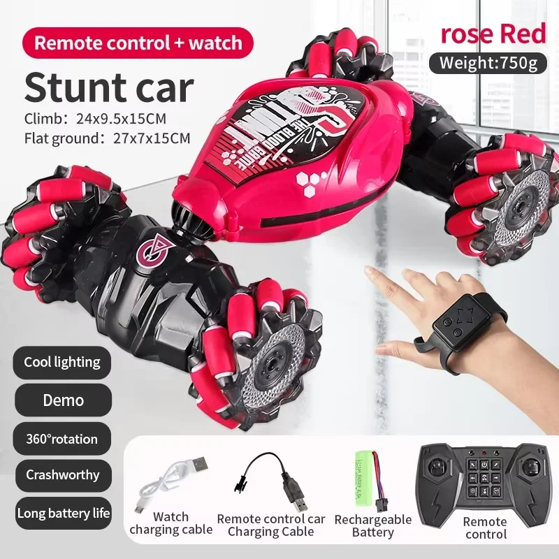 

Double-Sided Drift Stunt Twisting Car - Glow LED Lights, Gesture Sensing Remote Control, Rechargeable Toy Gift for Kids