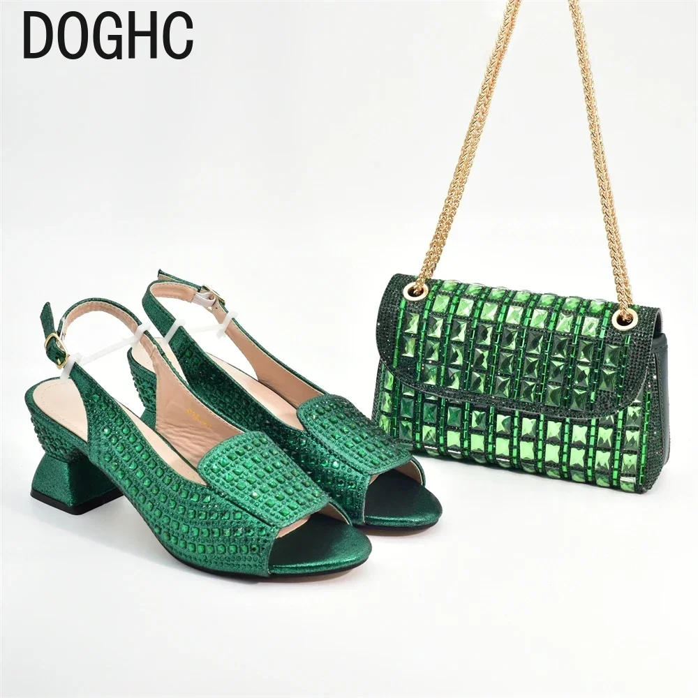 

African Style Ladies Shoes and Bags Set Latest Italian Women Shoes and Bag Set Decorated with Rhinestone Heels Women Luxury