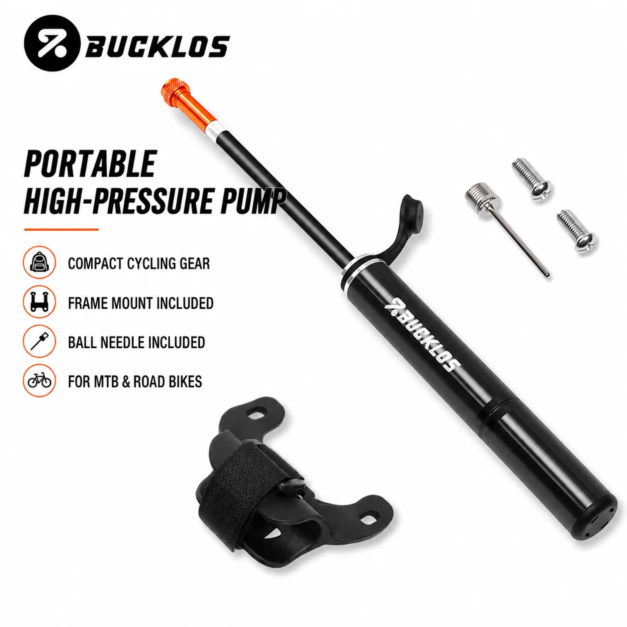 Bike Pump Frame Mount - Przenośna mini pompka rowerowa wysokociśnieniowa BUCKLOS