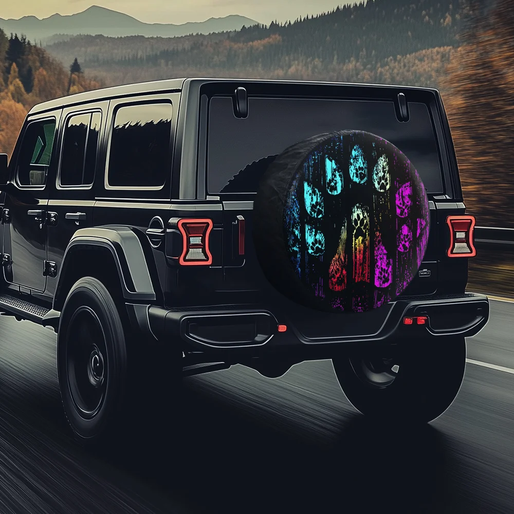 Cyber Neon Paw Tire Cover Spare Wheel Protector for Outdoor Adventure