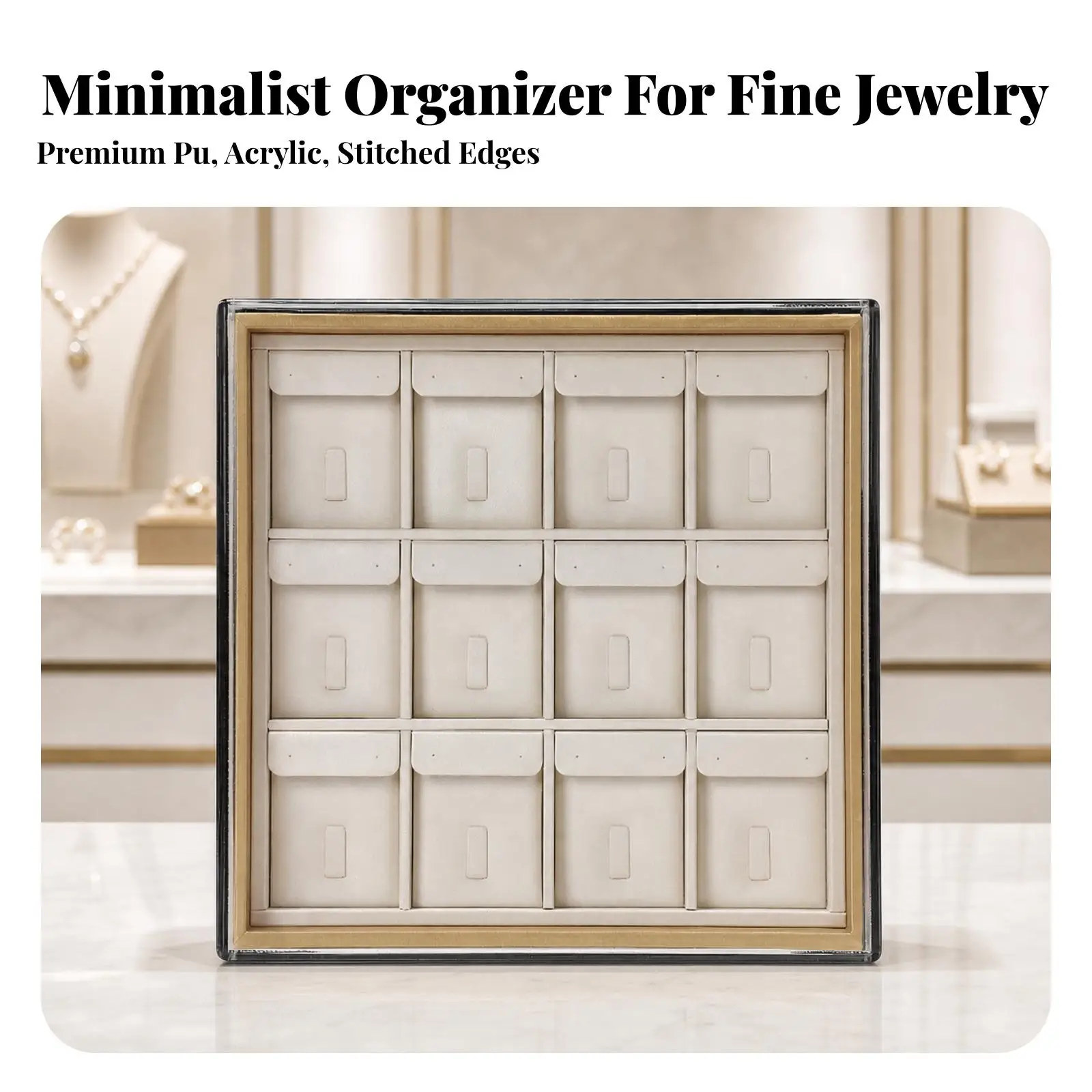 Jewelry Display Tray with Clear Cover Velvet-Lined 12-Grid Jewelry Tray Compact Dustproof for Collectors, Dresser, Countertop