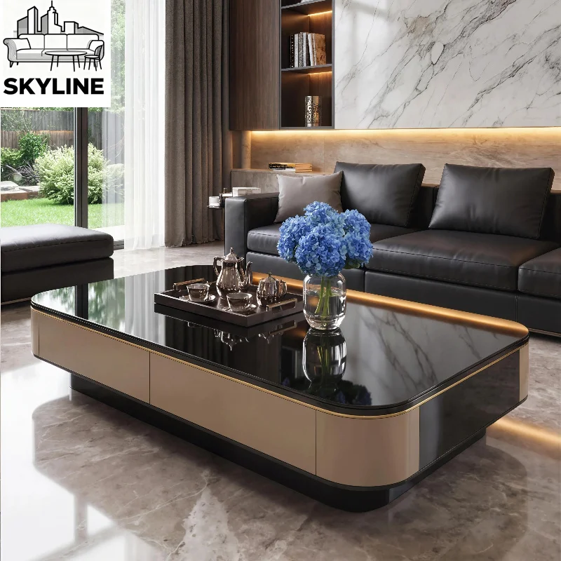 Elegant Light Luxury Rock Slab End Table Innovative Tempered Glass Flat Layer TV Stand Versatile Leisure Furnishings