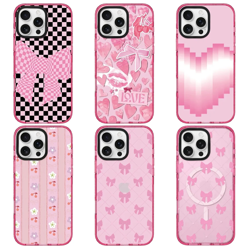 

Pink Bowknot Pink Star Border IPhone 14 15 16 Pro Max Case - Protective IPhone Case