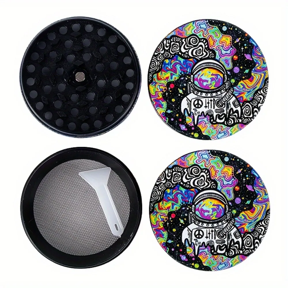 Moedor de ervas de astronauta de metal, 50mm, 4 camadas, moinho de especiarias, argamassa, grama crua, moedor de tabaco, ferramenta de cozinha, acessórios para fumar cigarro