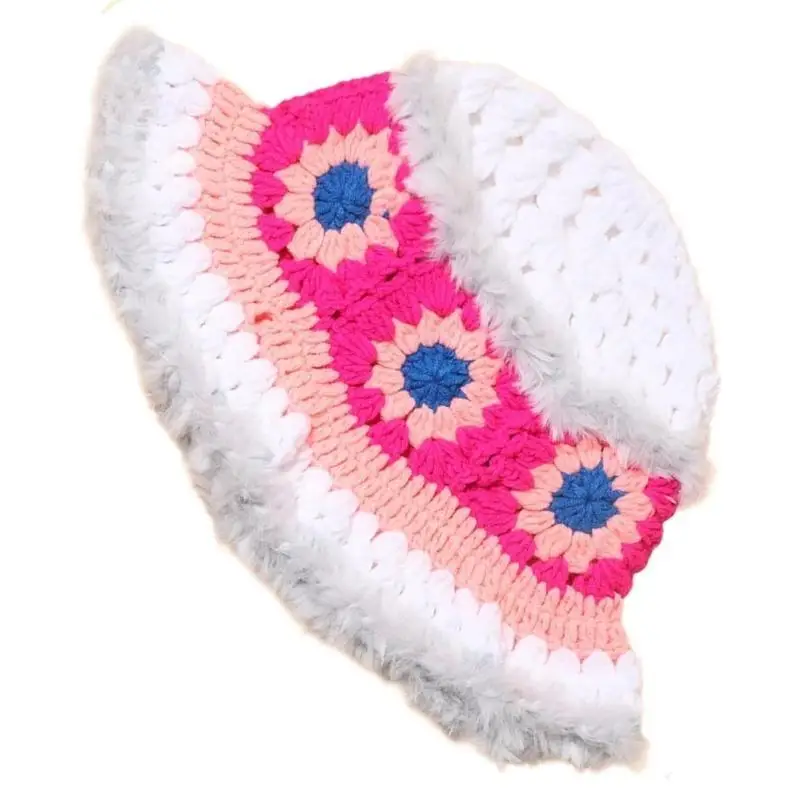 

39BD Crochet Hat Western Handwoven Vintage Cloche Hat Knitted Crocheted Bucket Hat