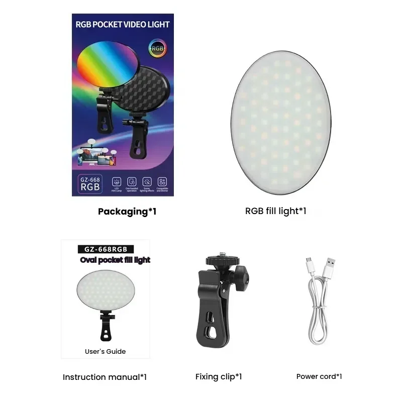

Mini RGB Lights Selfie Fill Light Clip For Mobile Phones & Computers 4000mAh Rechargeable Full Color Modes Adjustable Brightness