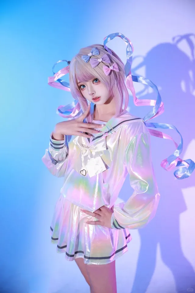 Disfraz de cosplay de KAngel de NEEDY GIRL OVERDOSE, conjunto completo de ropa con uniforme marinero, falda láser y accesorios para fiesta 2