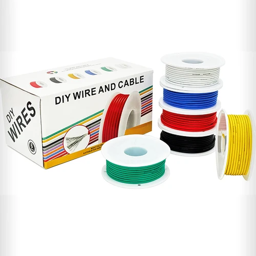 Imagen 2 del producto Cable Eléctrico de Cobre Estañado, 6 Colores Surtidos, Cable de PVC 30/28/26/24/22/20/18/16 AWG, Cable Trenzado