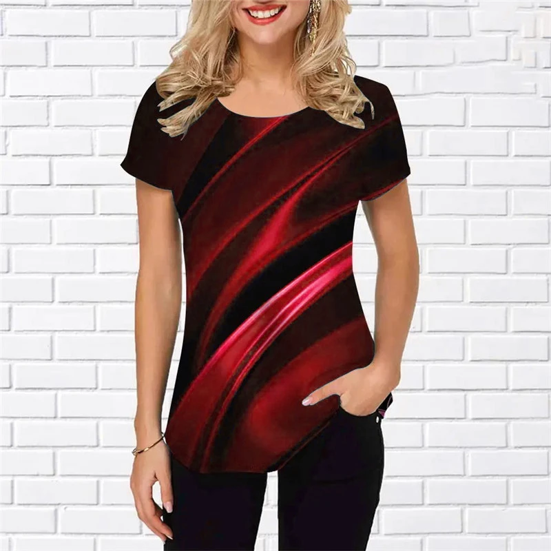 

Fashion Tie-dye Women T-Shirts Summer Short Sleeve Striped Gradient 3D Printed Street Ladies Tee 6XL Plus Size Casual Tops