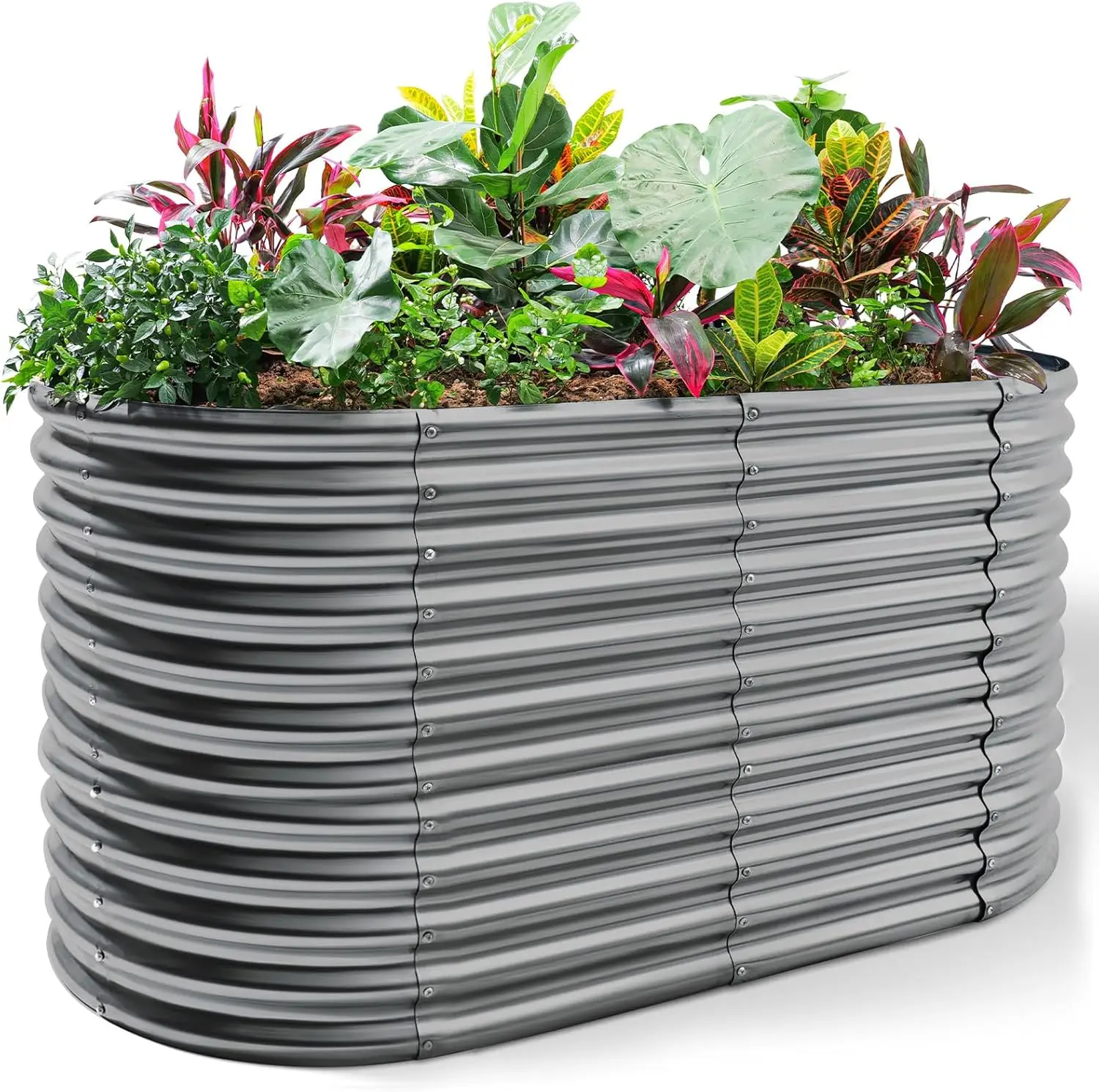 

8x4x3ft Oval Galvanized Raised Garden Beds, Large-Capacity Metal Planter Box Outdoor, Durable Deep Raised Garden Bed 3ft Tall, R
