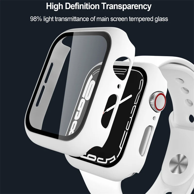 Glass+cover For Apple Watch Case 44mm 40mm 42mm 38mm Film PC bumper Screen Protector iWatch series 9 8 7 6 5 4 3 se 41mm 45mm