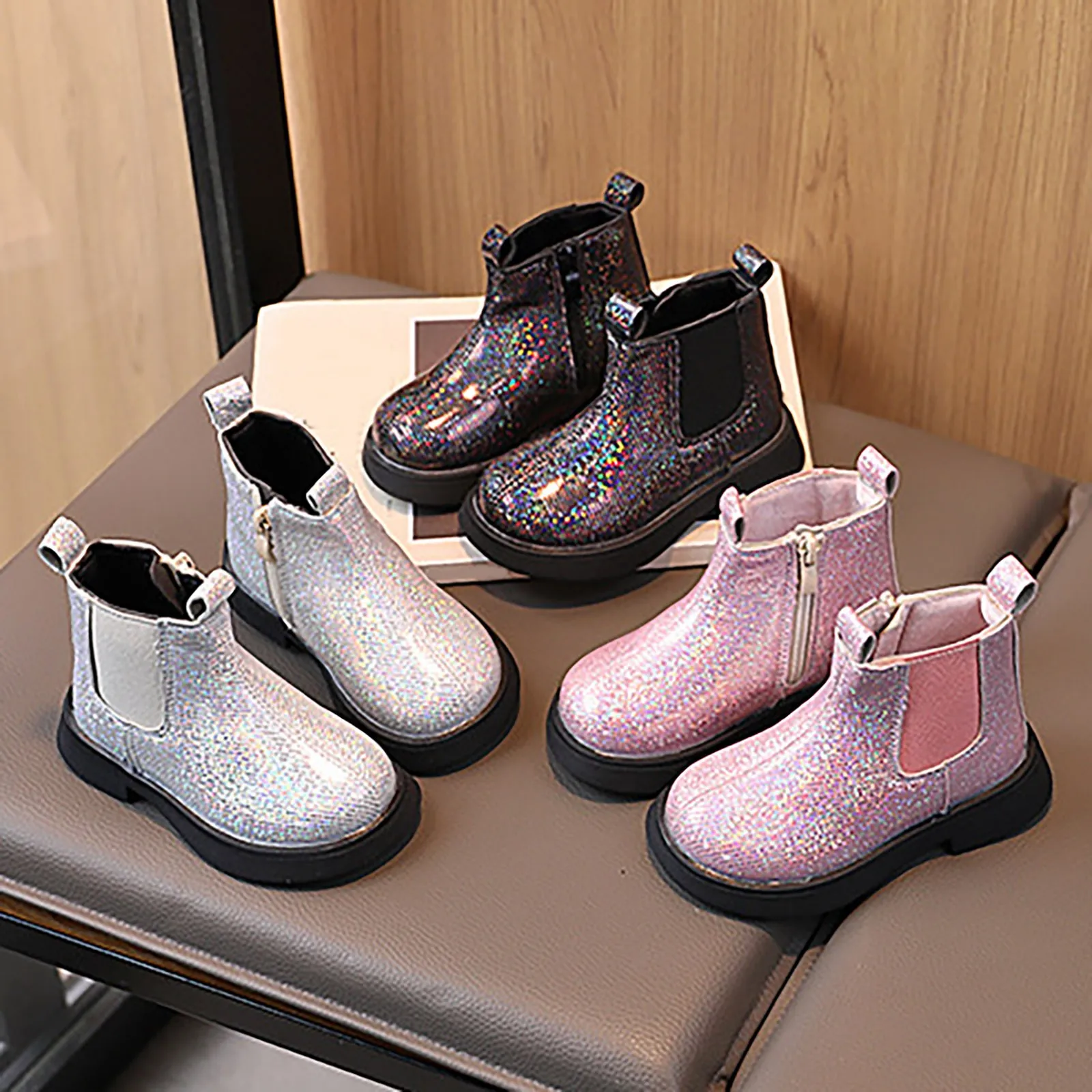 Autumn Spring Children Fashion Short Boots Girls Crystal Boots Little Princess Bling Bling Baby Shoes Kids Leather Boots