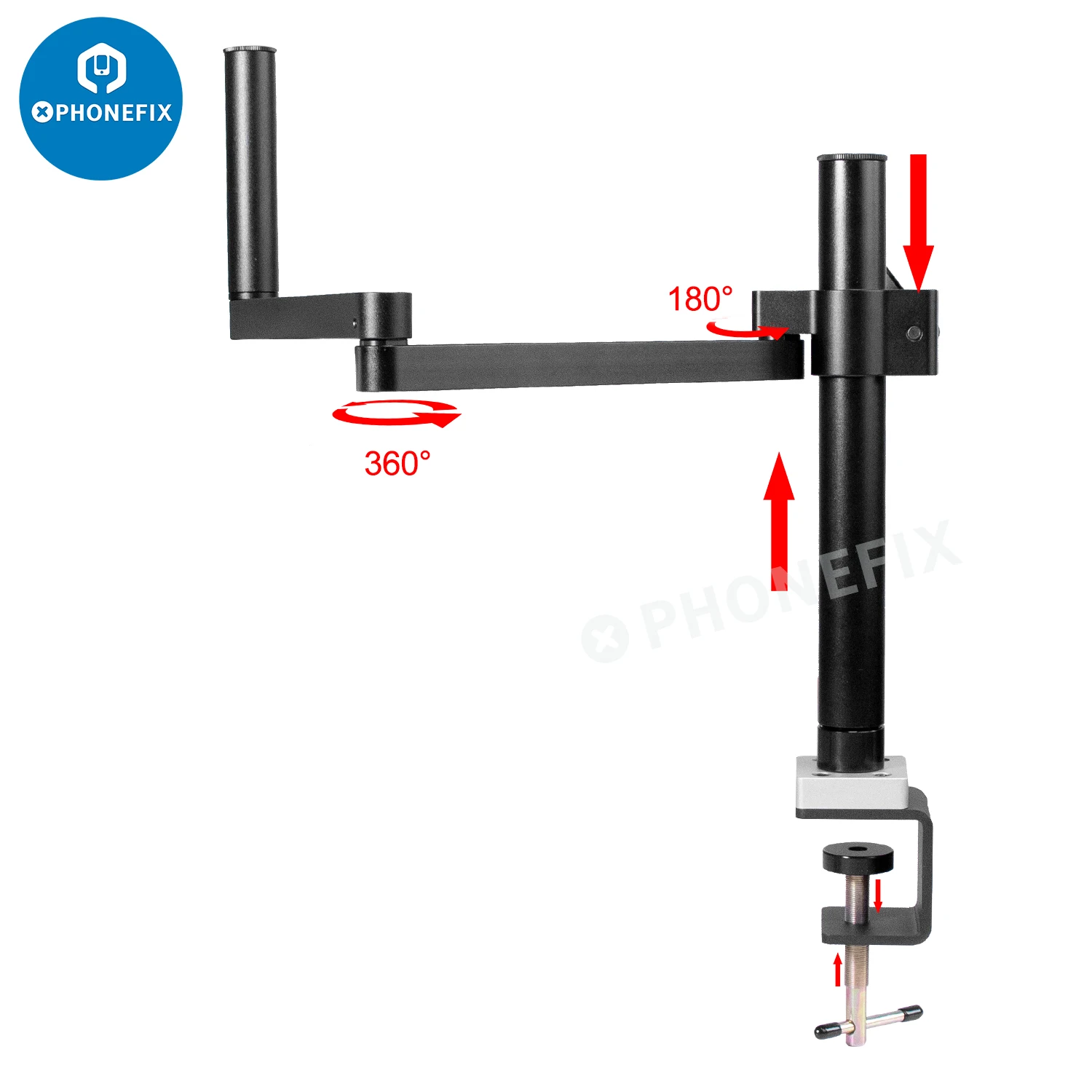 Imagem -05 - Braço Articulado Desktop Clamp Stand Ajustável Suporte de Foco para Trinocular Binocular Estéreo Câmera 50 mm 76 mm