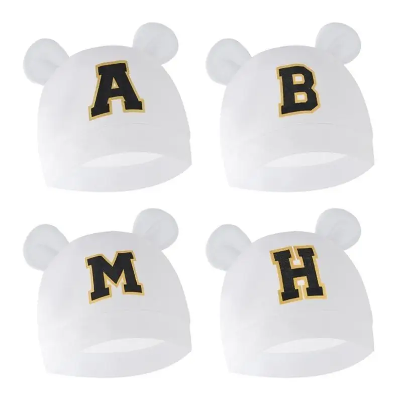 

U13F Autumn Winter Baby Hat Letter Printed Breathable Baby Hat Caps Newborns Nursery Hospital Hat Infant Bear Ear Hat