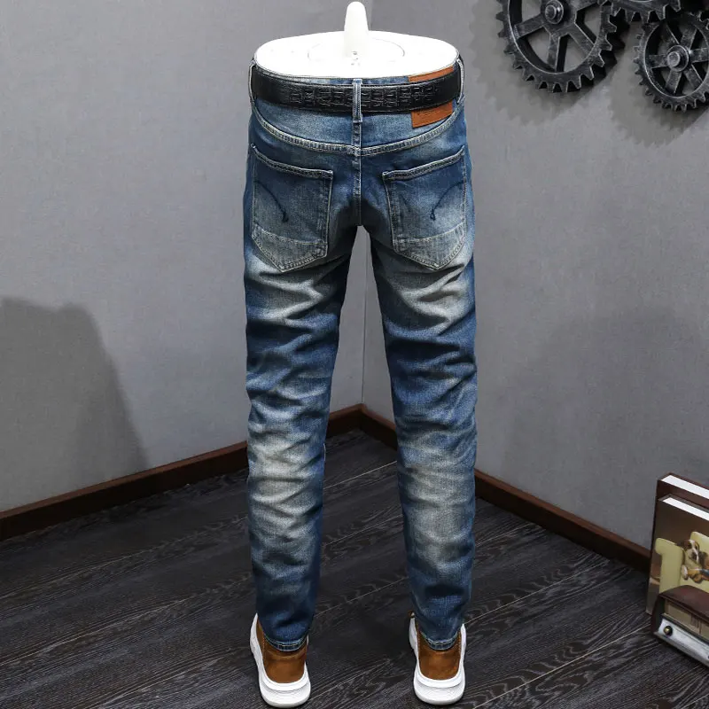 Newly Designer Fashion Men Jeans Retro Blue Stretch Slim Fit Ripped Jeans Men High Quality Vintage Casual Denim Pants Hombre