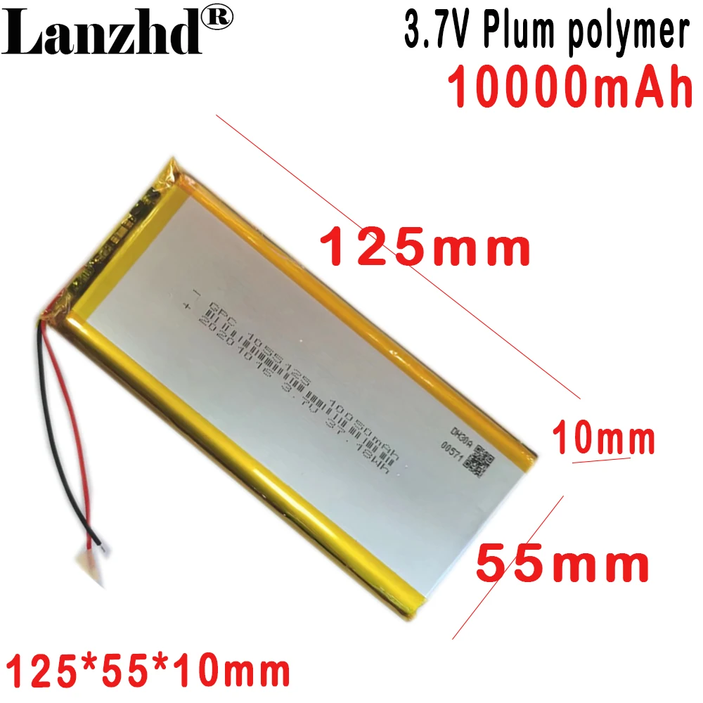 1-12pcs 3.7V Li polymer lithium battery 10000mAh For charging bank power supply medical equipment 1055125