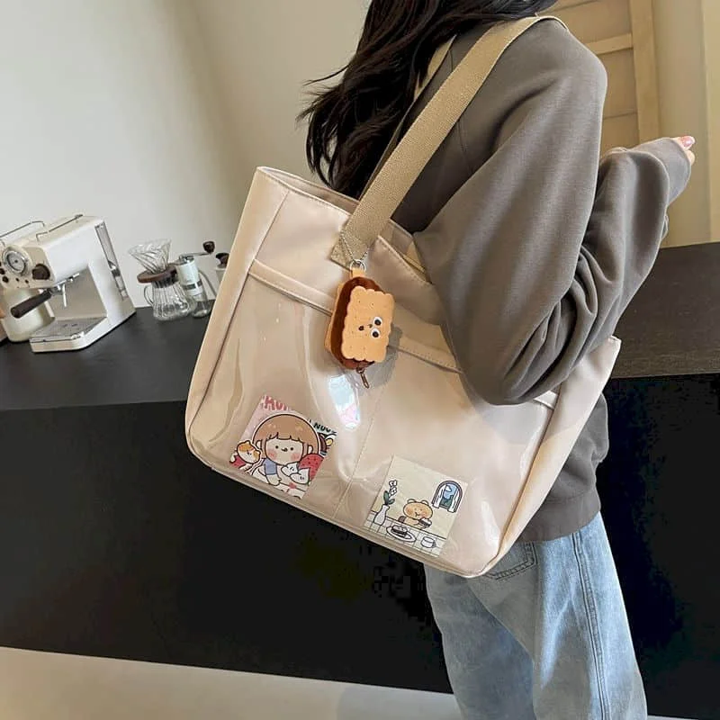 

Nylon Tote Bag Reusable Shoulder Bags Casual High-capacity Japanese Style Handbag for Commuter Work Student Class Shopping Bag