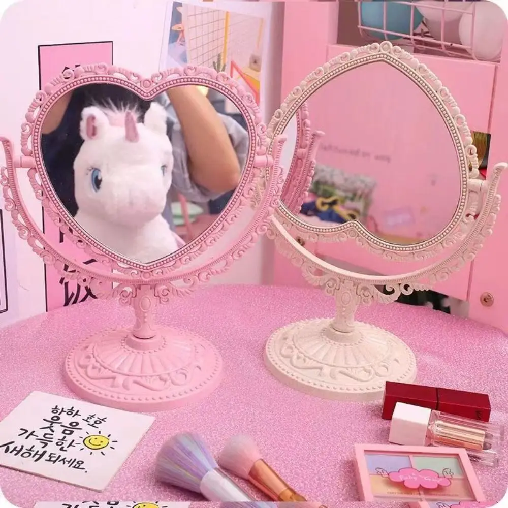 

European-Style Retro Double-Sided Makeup Mirror Oval Girl Heart Cosmetic Mirror Heart-Shaped High Definition Dressing Mirror