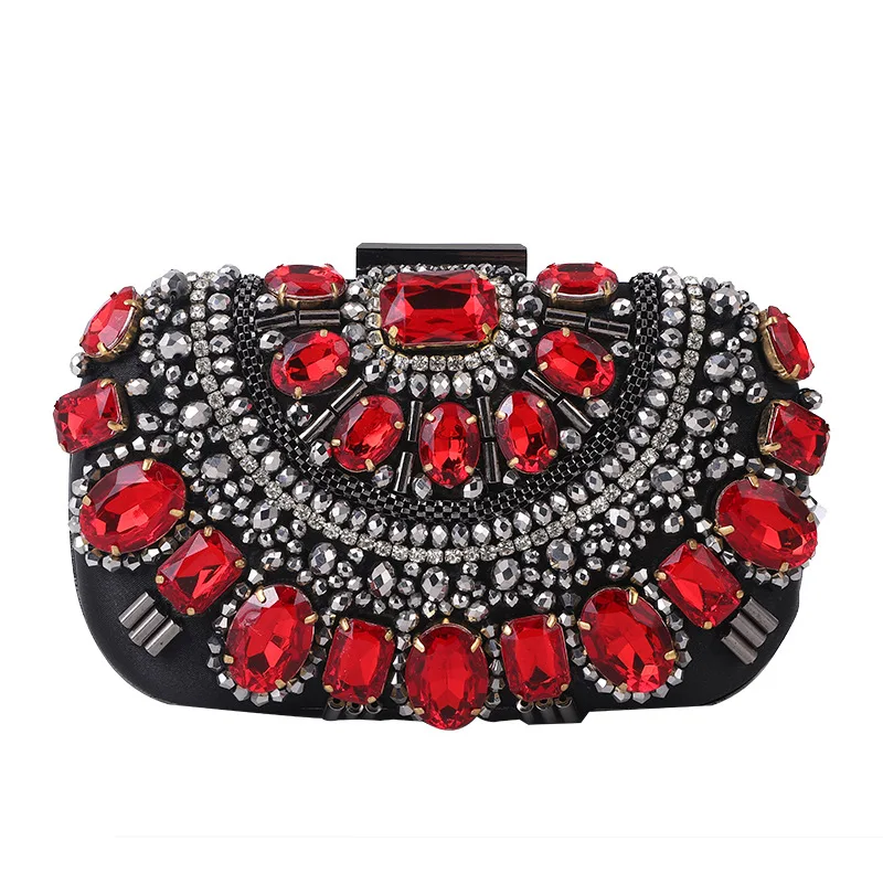 Luxury Handmade Red Green Beaded Ladies Gem Clutch Handbag Women Clutches For Woman Party Wedding Evening Hand Bag