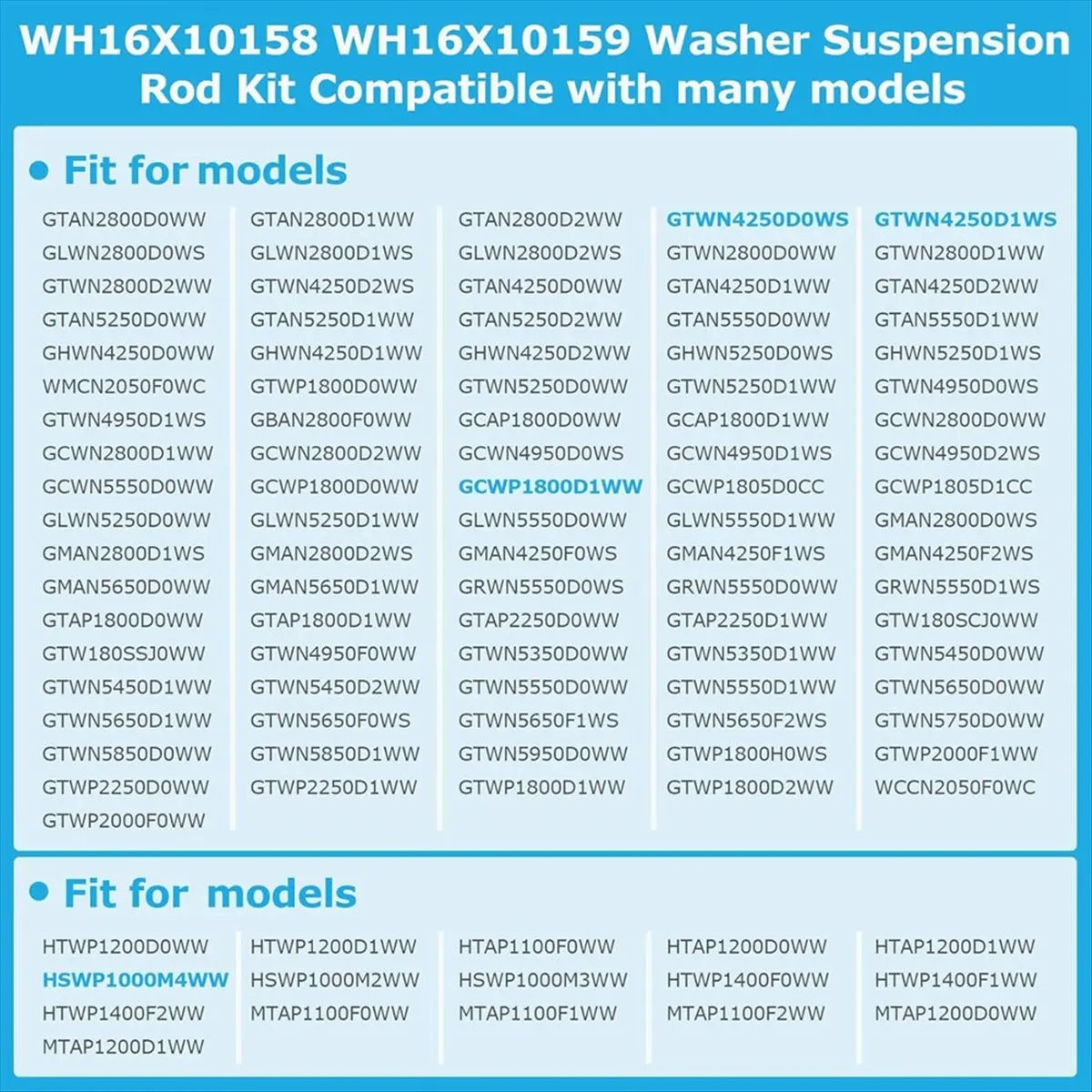 

T80C! 4PCS WH16X10158 WH16X10159 Washer Suspension Rod Set for GE & Hotpoint Washer Replace PS3654190 PS3654191 2754602