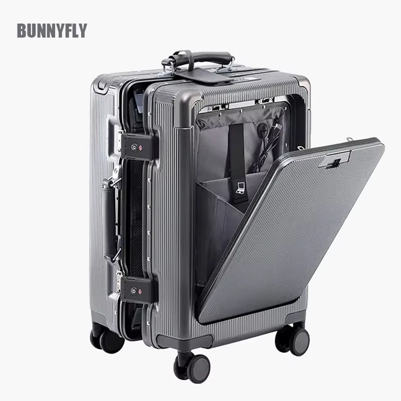Premium PC Wide Trolley Luggage Front Opening Multi-Functional Women's 20-Inch Boarding Box and Men's 24-Inch Suitcase Combo