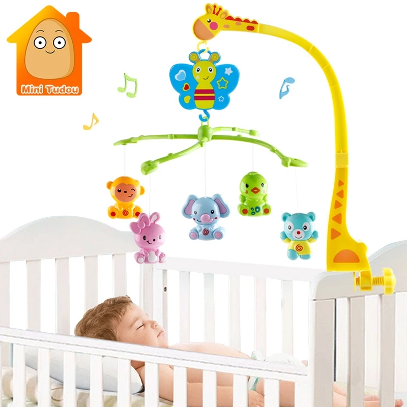 4 in 1Musical Crib Mobile Bed Bell Kawaii Animal Baby Rattle Rotating Bracket Toys Giraffe Holder Wind-up Music Box For Infant