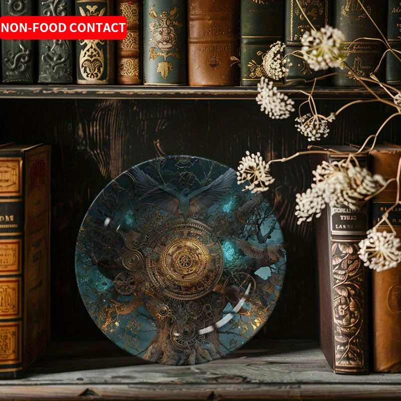 2D Flat, 2D Flat Nordic Style Ceramic Decorative Plate with Tree Pattern, 1pc, Wall Art Hanging Plate, Suitable for Living Room
