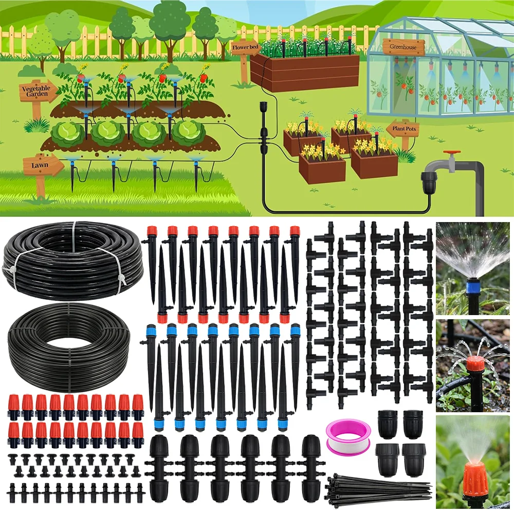 1/2 inch Hose 1/4 inch Distribution Tubing and Accessories 240FT Drip Irrigation System,Automatic Drip Irrigation Kit